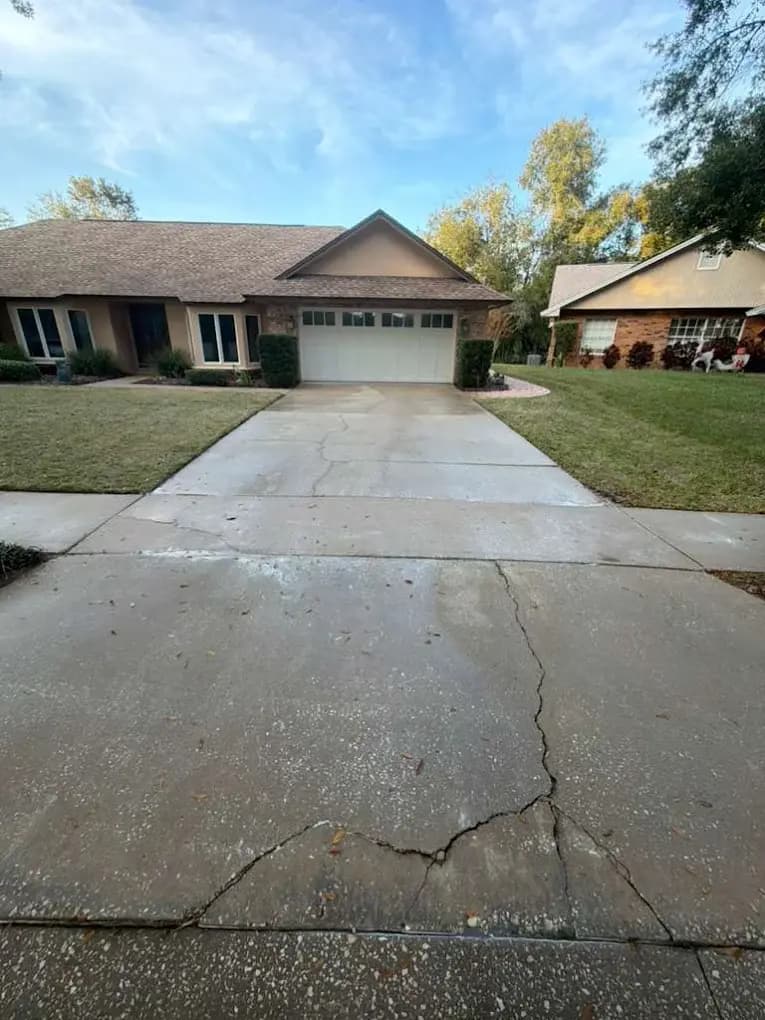 Concrete driveway after pressure washing