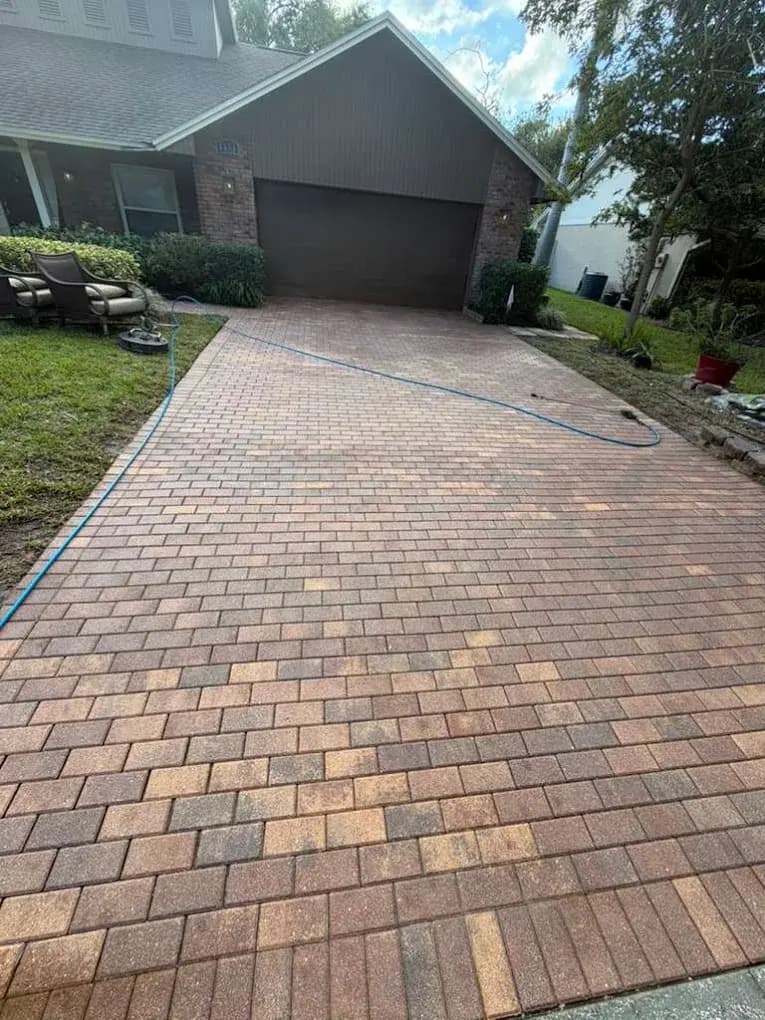 Paver driveway after cleaning in Bradenton