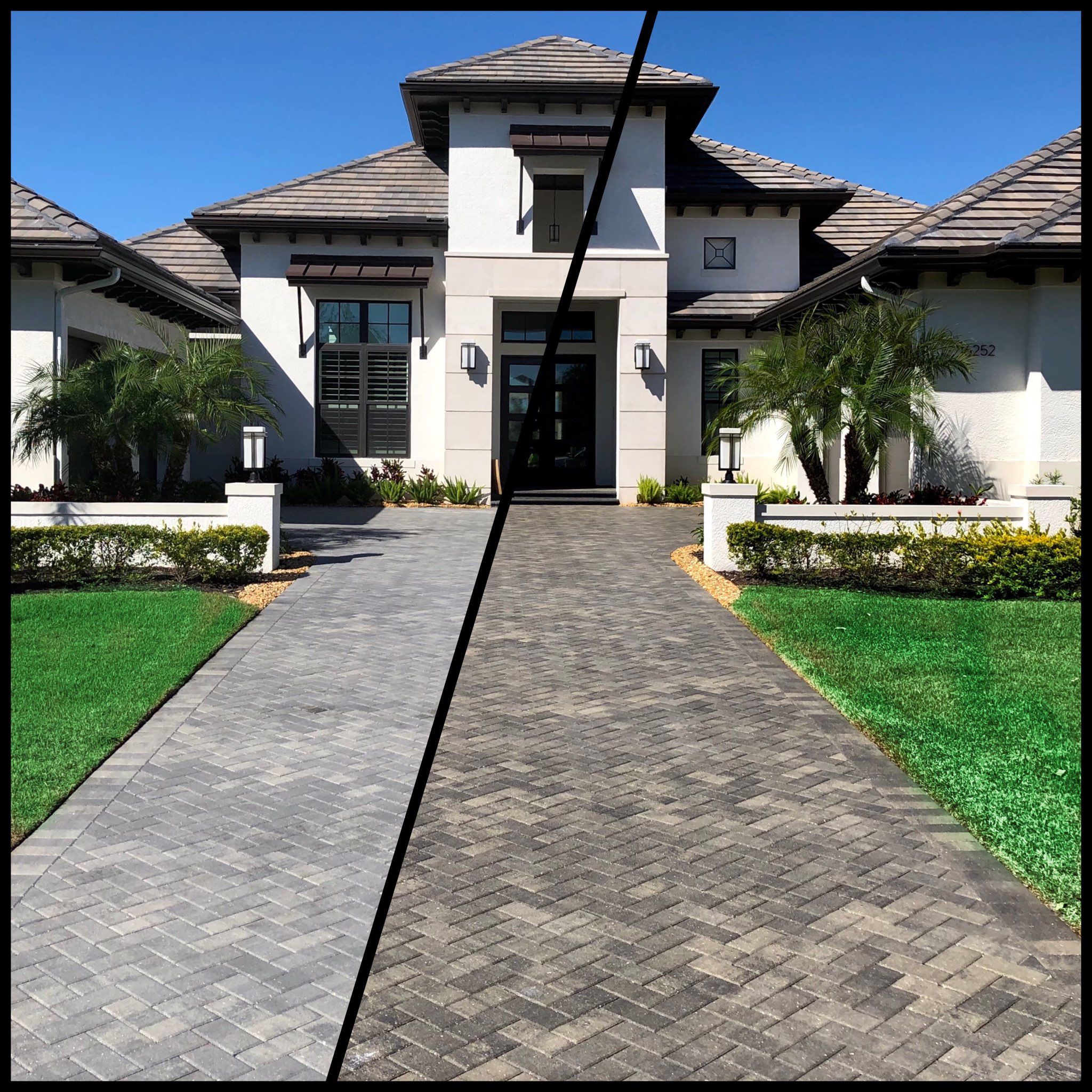 Before and after paver sealing - Gray pavers