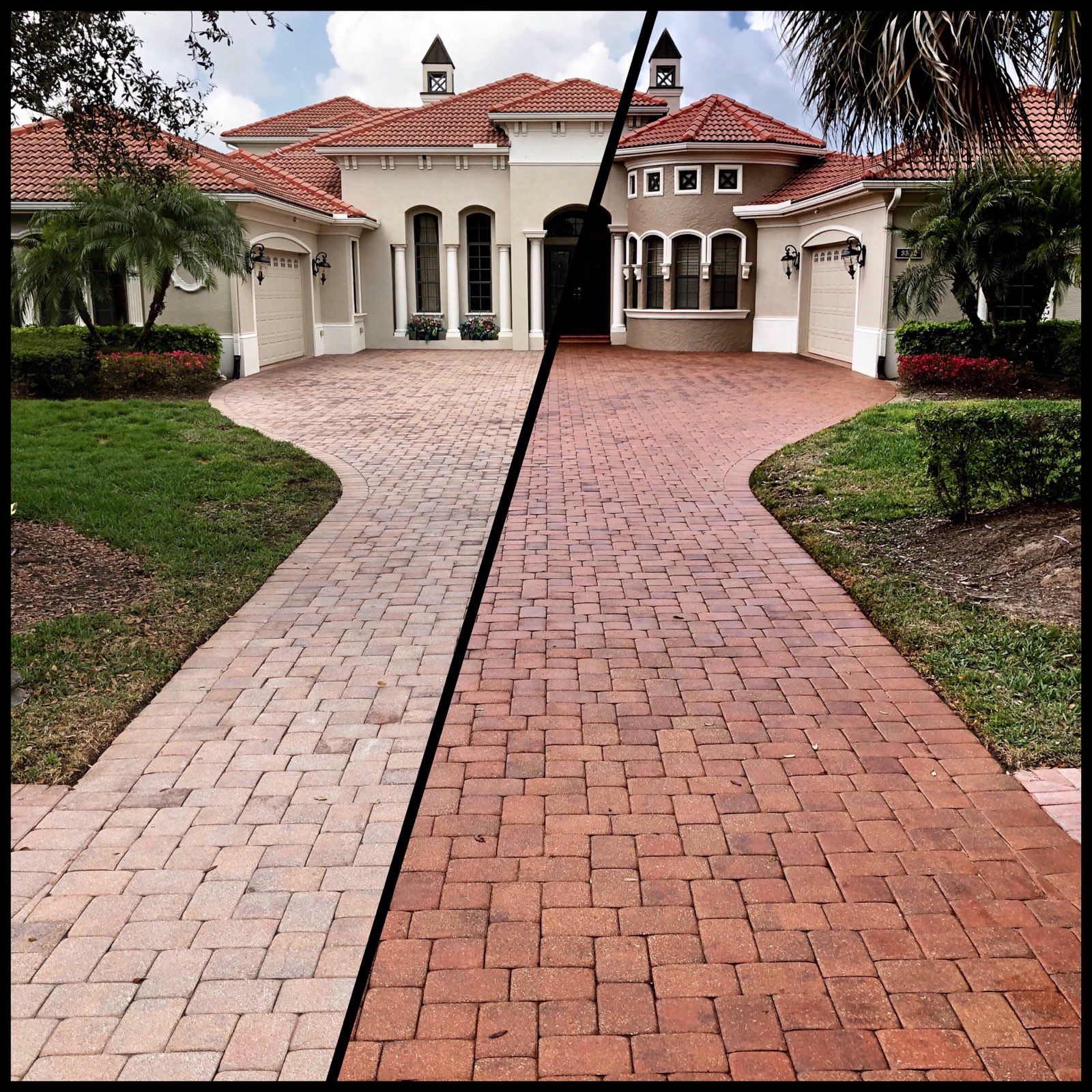 Before and after paver sealing - Red pavers